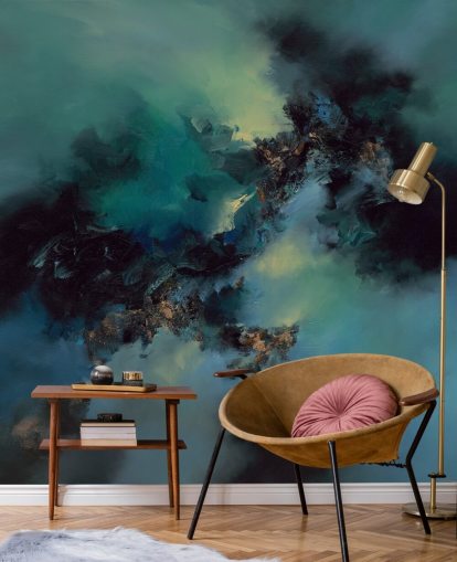 mural de papel pintado abstracto personalizable en verde azulado y negro llamado Bright and Bold de Alison Johnson