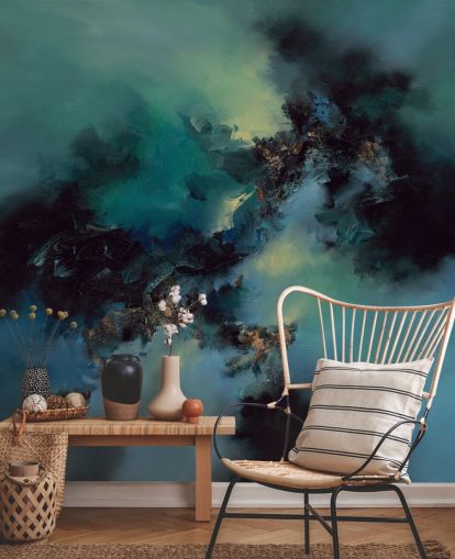 teal and black customizable abstract wallpaper mural called Bright and Bold by Alison Johnson