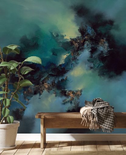 teal and black customizable abstract wallpaper mural called Bright and Bold by Alison Johnson