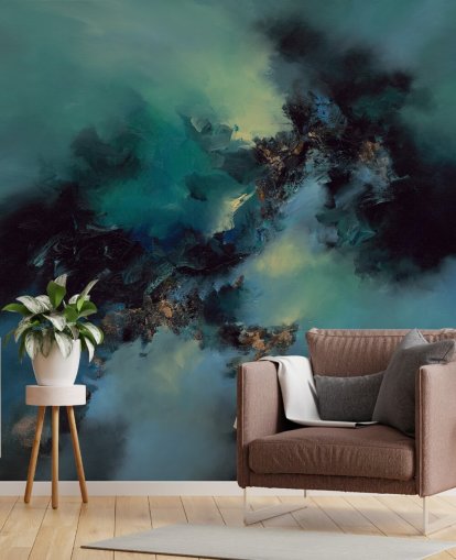 teal and black customizable abstract wallpaper mural called Bright and Bold by Alison Johnson