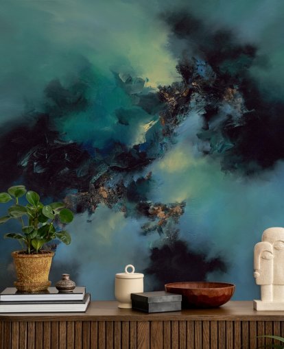 mural de papel de parede abstrato personalizável em azul-petróleo e preto chamado Bright and Bold, de Alison Johnson mural de papel de parede abstrato personalizável em azul-petróleo e preto chamado Bright and Bold, de Alison Johnson