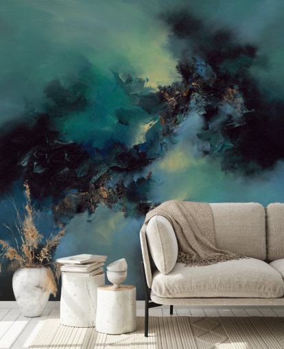 teal and black customisable abstract wallpaper mural called Bright and Bold by Alison Johnson