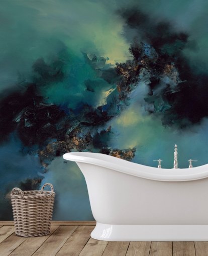 mural de papel de parede abstrato personalizável em azul-petróleo e preto chamado Bright and Bold, de Alison Johnson mural de papel de parede abstrato personalizável em azul-petróleo e preto chamado Bright and Bold, de Alison Johnson