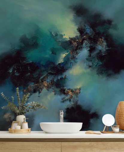 Personalisierbares abstraktes Tapeten-Wandbild in Blaugrün und Schwarz namens Bright and Bold von Alison Johnson