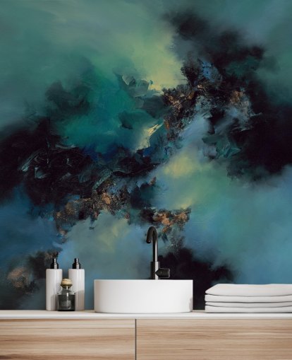 Personalisierbares abstraktes Tapeten-Wandbild in Blaugrün und Schwarz namens Bright and Bold von Alison Johnson