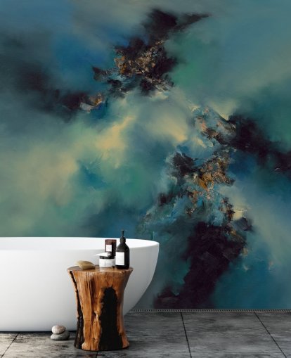 carta da parati astratta blu e nera chiamata Bright and Bold II di Alison Johnson per camere da letto, bagni e altro