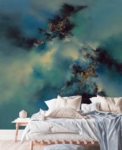 mural de papel pintado abstracto azul y negro llamado Bright and Bold II de Alison Johnson para dormitorios, baños y más