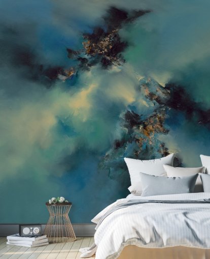 blue and black abstract wallpaper mural called Bright and Bold II by Alison Johnson for bedrooms, bathrooms and more