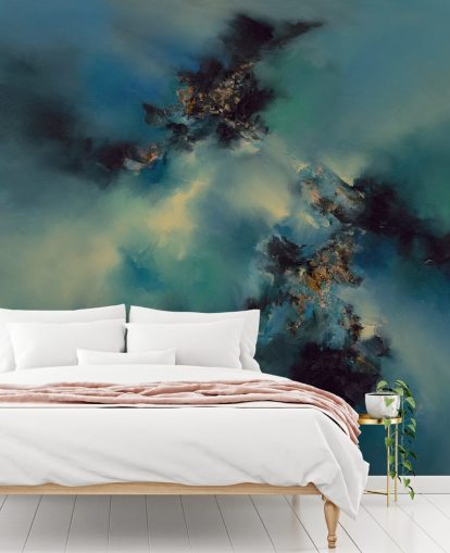 papier peint mural abstrait bleu et noir appelé Bright and Bold II par Alison Johnson pour les chambres, les salles de bain et plus