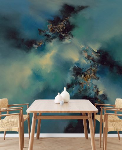 papier peint mural abstrait bleu et noir appelé Bright and Bold II par Alison Johnson pour les chambres, les salles de bain et plus