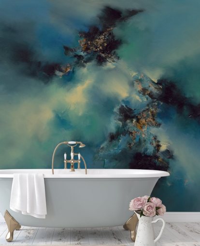 blue and black abstract wallpaper mural called Bright and Bold II by Alison Johnson for bedrooms, bathrooms and more