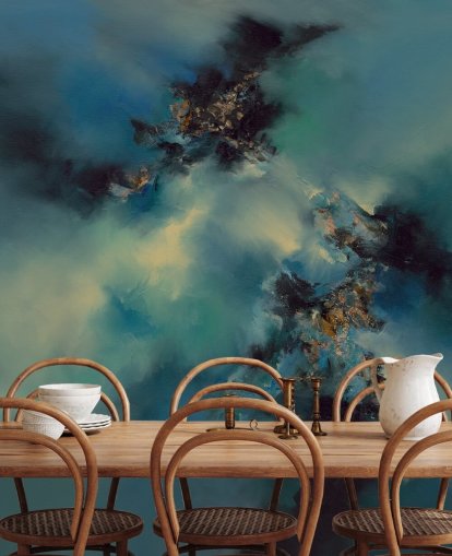 blue and black abstract wallpaper mural called Bright and Bold II by Alison Johnson for bedrooms, bathrooms and more