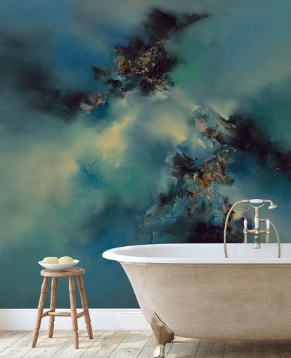 blue and black abstract wallpaper mural called Bright and Bold II by Alison Johnson for bedrooms, bathrooms and more