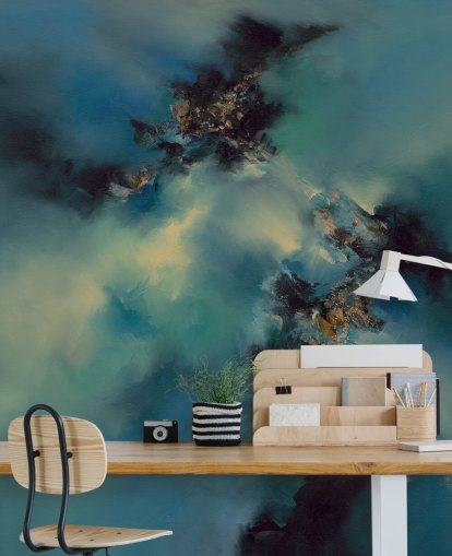 blue and black abstract wallpaper mural called Bright and Bold II by Alison Johnson for bedrooms, bathrooms and more