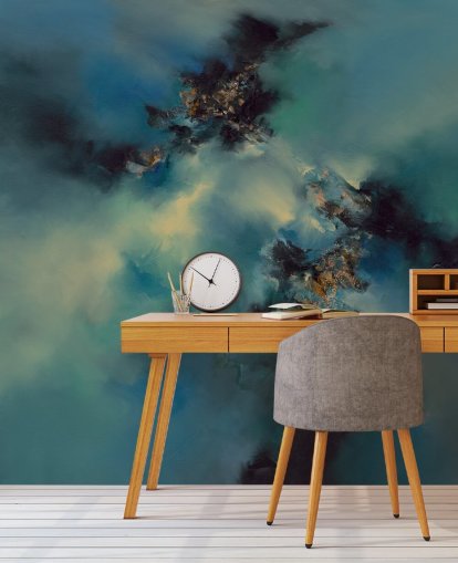 blue and black abstract wallpaper mural called Bright and Bold II by Alison Johnson for bedrooms, bathrooms and more