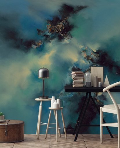 blue and black abstract wallpaper mural called Bright and Bold II by Alison Johnson for bedrooms, bathrooms and more