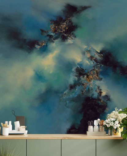 blauwe en zwarte abstracte behangmuurschildering genaamd Bright and Bold II van Alison Johnson voor slaapkamers, badkamers en meer blauwe en zwarte abstracte behangmuurschildering genaamd Bright and Bold II van Alison Johnson voor slaapkamers, badkamers en meer