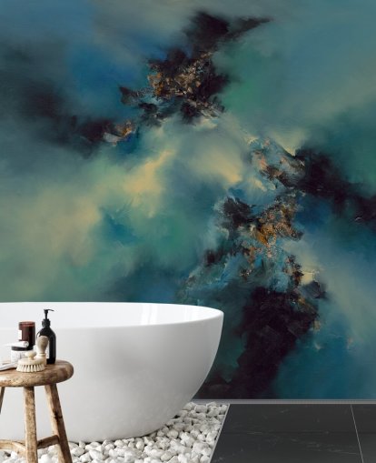 blue and black abstract wallpaper mural called Bright and Bold II by Alison Johnson for bedrooms, bathrooms and more