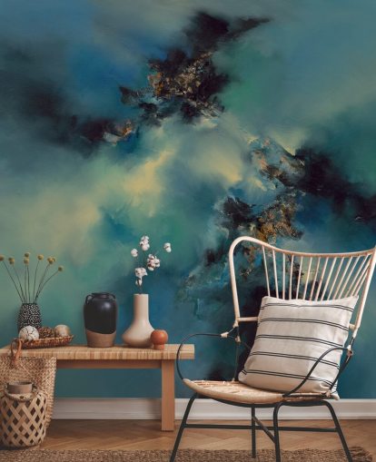 papier peint mural abstrait bleu et noir appelé Bright and Bold II par Alison Johnson pour les chambres, les salles de bain et plus