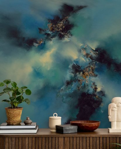 carta da parati astratta blu e nera chiamata Bright and Bold II di Alison Johnson per camere da letto, bagni e altro