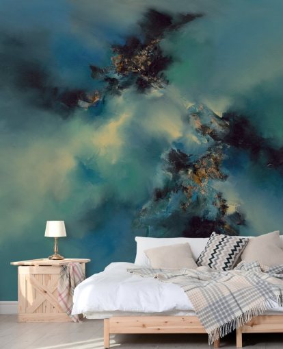 carta da parati astratta blu e nera chiamata Bright and Bold II di Alison Johnson per camere da letto, bagni e altro