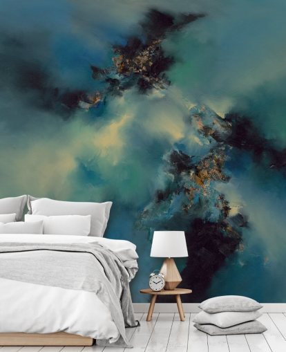 blue and black abstract wallpaper mural called Bright and Bold II by Alison Johnson for bedrooms, bathrooms and more
