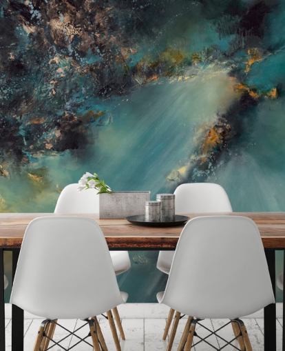 teal customisable abstract wallpaper mural called Celestial Light by Alison Johnson for bedrooms, living rooms and bathrooms