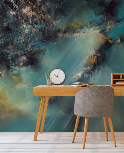 carta da parati murale astratta personalizzabile color verde acqua chiamata Celestial Light di Alison Johnson per camere da letto, salotti e bagni carta da parati murale astratta personalizzabile color verde acqua chiamata Celestial Light di Alison Johnson per camere da letto, salotti e bagni