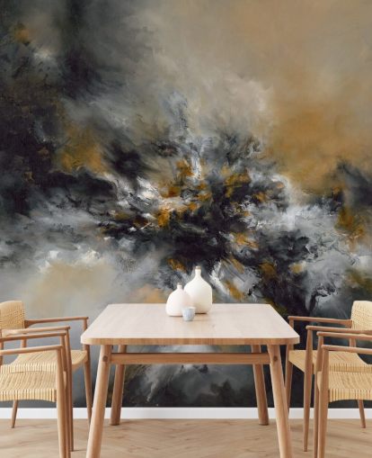 orange and black abstract wallpaper mural called Glowing Embers by Alison Johnson for bedrooms, lounges and hallways 