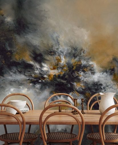 orange and black abstract wallpaper mural called Glowing Embers by Alison Johnson for bedrooms, lounges and hallways 