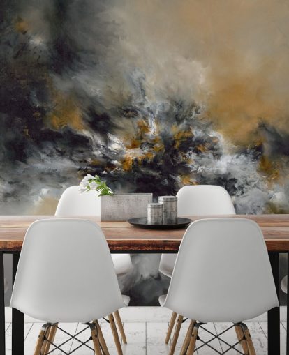 papier peint mural abstrait orange et noir appelé Glowing Embers par Alison Johnson pour les chambres, les salons et les couloirs 