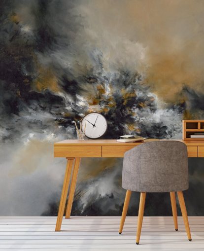 oransje og svart abstrakt tapetmaleri kalt Glowing Embers av Alison Johnson for soverom, salonger og ganger oransje og svart abstrakt tapetmaleri kalt Glowing Embers av Alison Johnson for soverom, salonger og ganger
