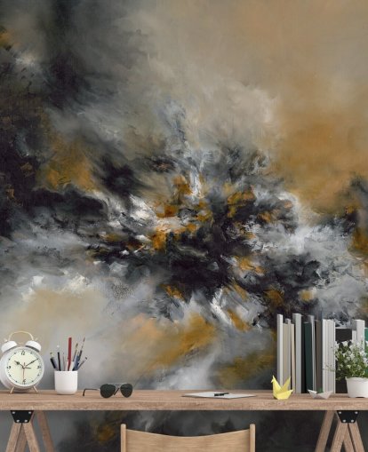 Orange-schwarzes abstraktes Tapeten-Wandbild mit dem Titel Glowing Embers von Alison Johnson für Schlafzimmer, Lounges und Flure 