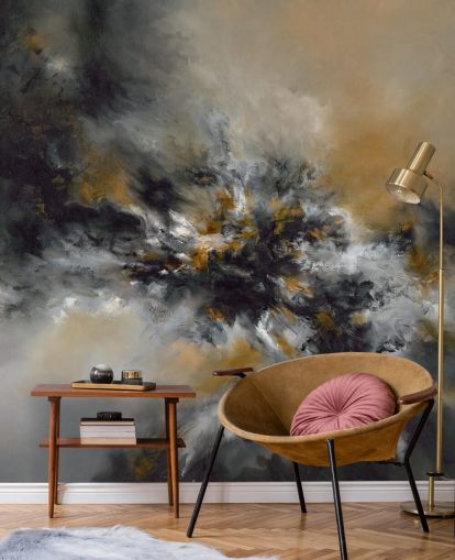 orange and black abstract wallpaper mural called Glowing Embers by Alison Johnson for bedrooms, lounges and hallways 