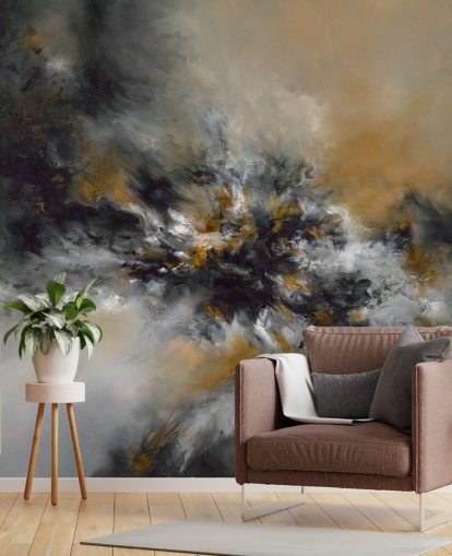 orange and black abstract wallpaper mural called Glowing Embers by Alison Johnson for bedrooms, lounges and hallways 