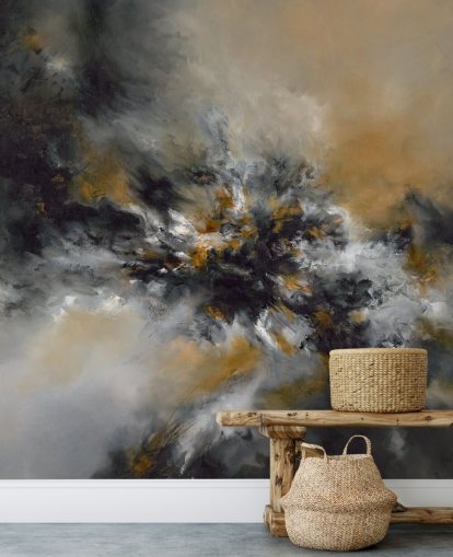 Orange-schwarzes abstraktes Tapeten-Wandbild mit dem Titel Glowing Embers von Alison Johnson für Schlafzimmer, Lounges und Flure Orange-schwarzes abstraktes Tapeten-Wandbild mit dem Titel Glowing Embers von Alison Johnson für Schlafzimmer, Lounges und Flure