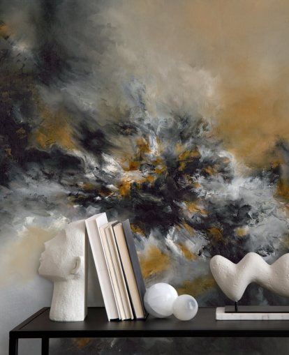 Orange-schwarzes abstraktes Tapeten-Wandbild mit dem Titel Glowing Embers von Alison Johnson für Schlafzimmer, Lounges und Flure Orange-schwarzes abstraktes Tapeten-Wandbild mit dem Titel Glowing Embers von Alison Johnson für Schlafzimmer, Lounges und Flure