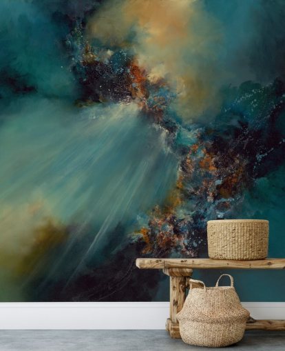 sininen ja kultainen muokattava abstrakti taustakuvamaalaus nimeltä Alison Johnson Nebula makuuhuoneisiin sininen ja kultainen muokattava abstrakti taustakuvamaalaus nimeltä Alison Johnson Nebula makuuhuoneisiin