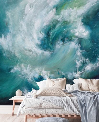 papier peint mural abstrait personnalisable bleu et blanc appelé Sea Crash par Alison Johnson pour les salles de bain et les cuisines papier peint mural abstrait personnalisable bleu et blanc appelé Sea Crash par Alison Johnson pour les salles de bain et les cuisines