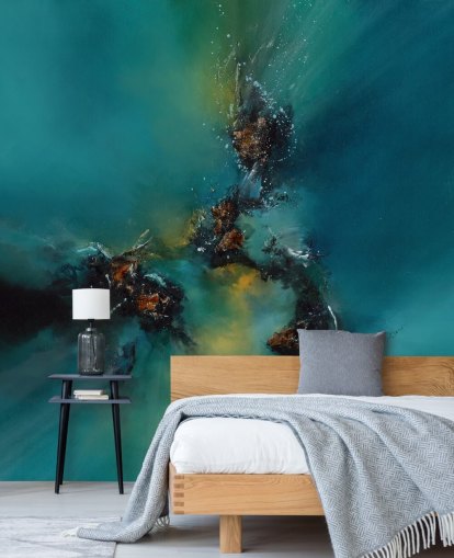 mural de papel de parede abstrato personalizável azul chamado Sky Spirit de Alison Johnson para quartos, banheiros e muito mais