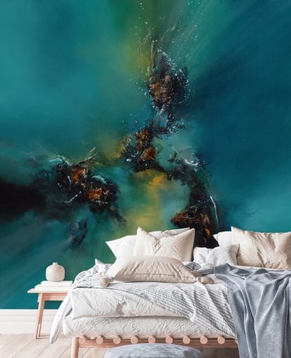 blauwe aanpasbare abstracte behangmuurschildering genaamd Sky Spirit van Alison Johnson voor slaapkamers, badkamers en meer blauwe aanpasbare abstracte behangmuurschildering genaamd Sky Spirit van Alison Johnson voor slaapkamers, badkamers en meer