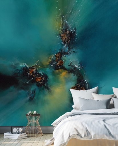 papier peint mural abstrait bleu personnalisable appelé Sky Spirit par Alison Johnson pour les chambres, les salles de bain et plus encore