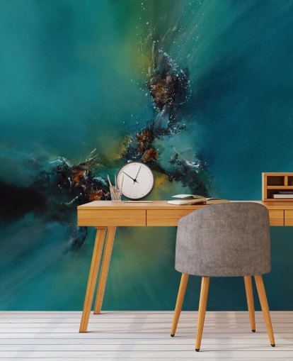 mural de papel de parede abstrato personalizável azul chamado Sky Spirit de Alison Johnson para quartos, banheiros e muito mais