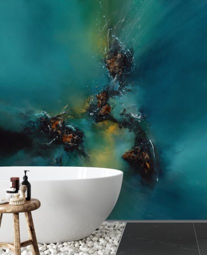 carta da parati astratta blu personalizzabile chiamata Sky Spirit di Alison Johnson per camere da letto, bagni e altro