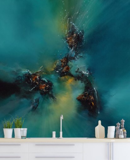 blue customizable abstract wallpaper mural called Sky Spirit by Alison Johnson for bedrooms, bathrooms and more