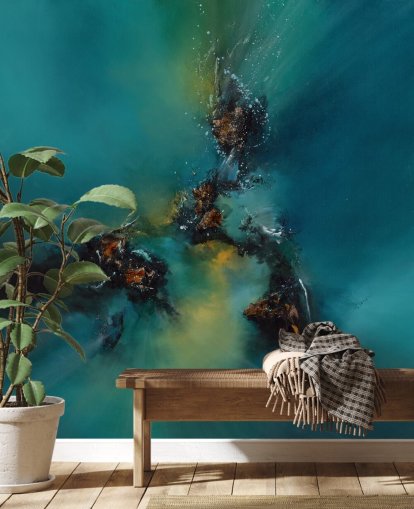 mural de papel de parede abstrato personalizável azul chamado Sky Spirit de Alison Johnson para quartos, banheiros e muito mais