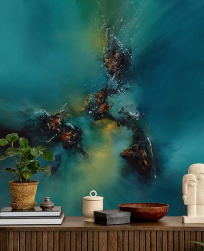 blauwe aanpasbare abstracte behangmuurschildering genaamd Sky Spirit van Alison Johnson voor slaapkamers, badkamers en meer blauwe aanpasbare abstracte behangmuurschildering genaamd Sky Spirit van Alison Johnson voor slaapkamers, badkamers en meer