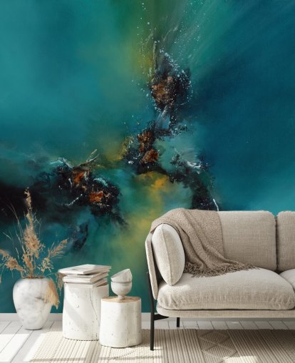 carta da parati astratta blu personalizzabile chiamata Sky Spirit di Alison Johnson per camere da letto, bagni e altro