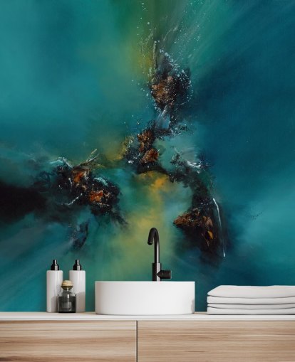 mural de papel pintado abstracto personalizable azul llamado Sky Spirit de Alison Johnson para dormitorios, baños y más