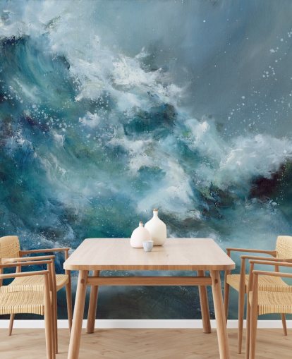 blue and white custom abstract ocean wallpaper mural called Fountain of Life by Alison Johnson blue and white custom abstract ocean wallpaper mural called Fountain of Life by Alison Johnson